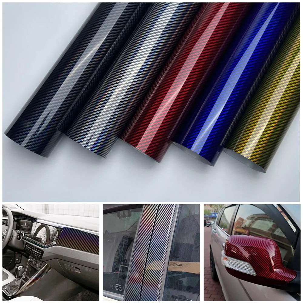 Laser Rainbow Carbon Fiber Vinyl Wrap Motorcycle Body Stickers