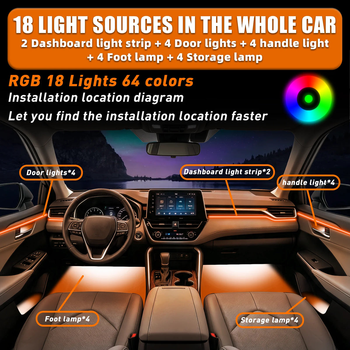 For Toyota Corolla 2016-2020 RGB 18 Ambient Lighting Kit Full
