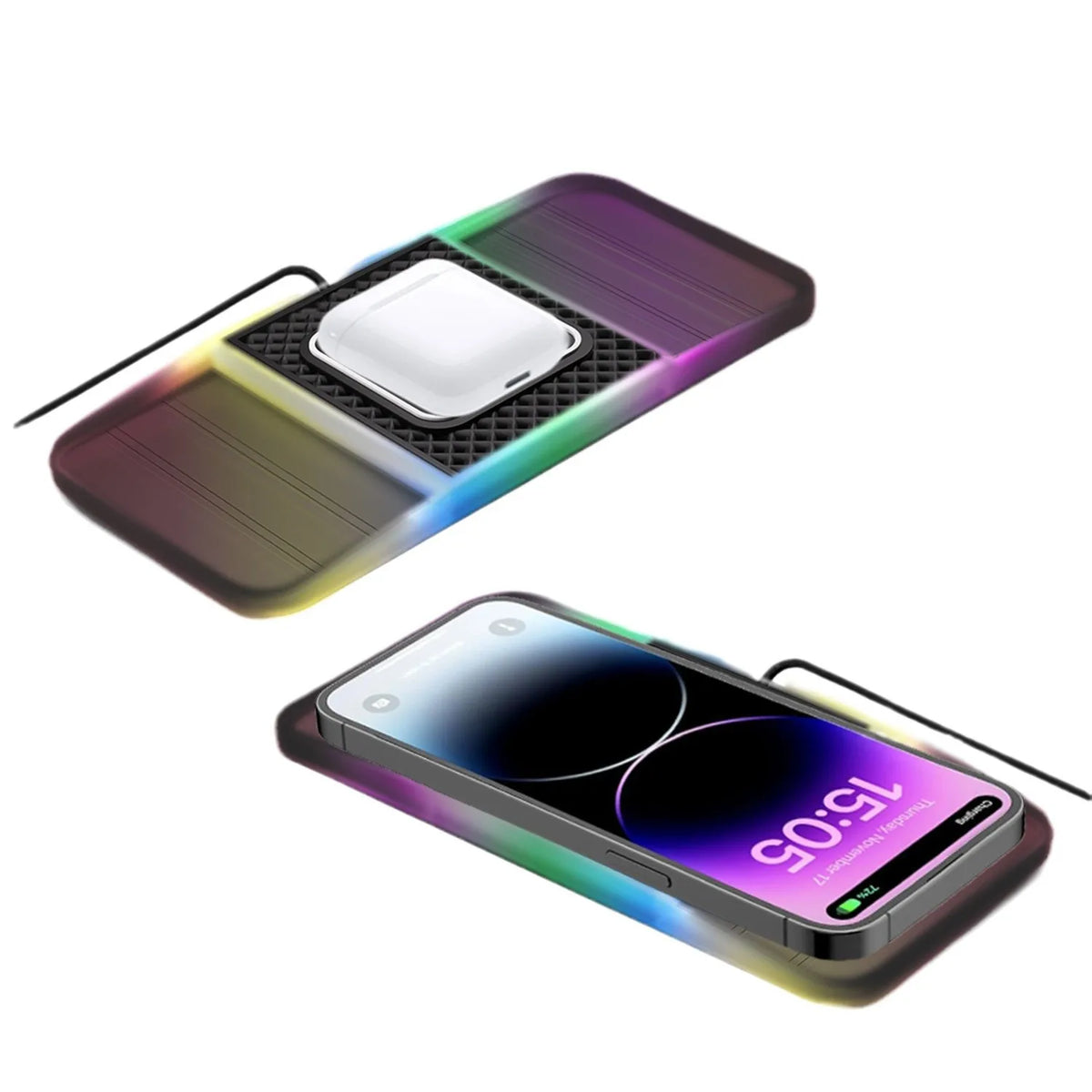 30W RGB Light Car Wireless Charger Pad for iPhone 15 14 13 12 11 Samsung S23 S22 Xiaomi Fast Wireless USB-A Phone Chargi