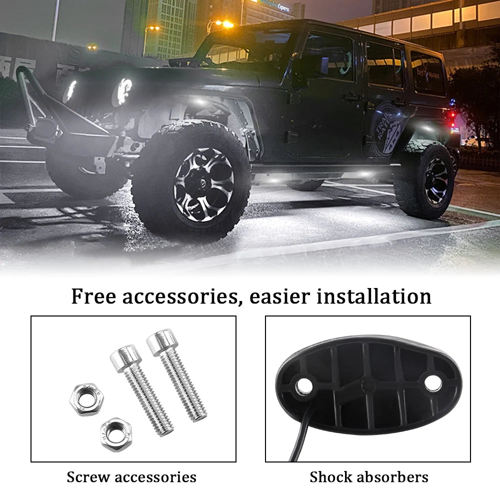 For Offroad 4PCS 9LED Rock Side Kit Atmosphere Truck SUV ATV