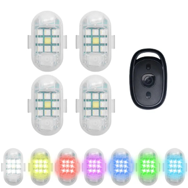 4PCS Wireless Remote Flash Motorcycle RGB Warning MINI Signal