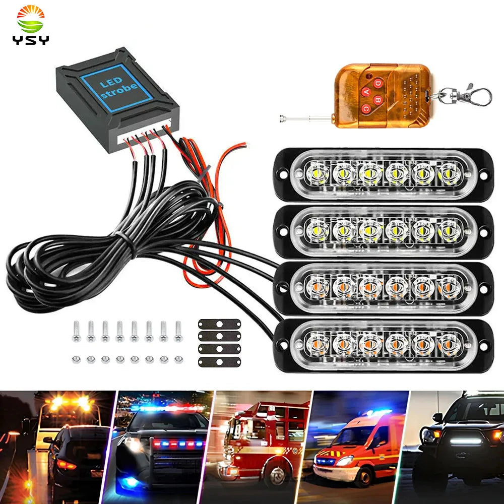 In Red Blue Emergency Strobe 12V Wireless Remote Control