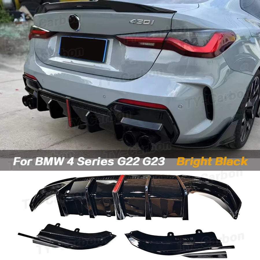 For BMW 4 Series G22 G23 3PCS Pp Bright Black Rear Diffuser