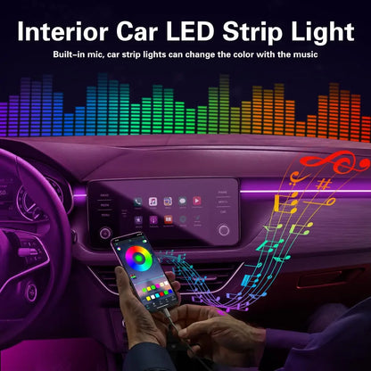 RGB LED Car Ambient Light Kit 6 in 1 Fiber Optic Interior Strip with APP Remote Control Music Sync Neon Mood Dashboard F