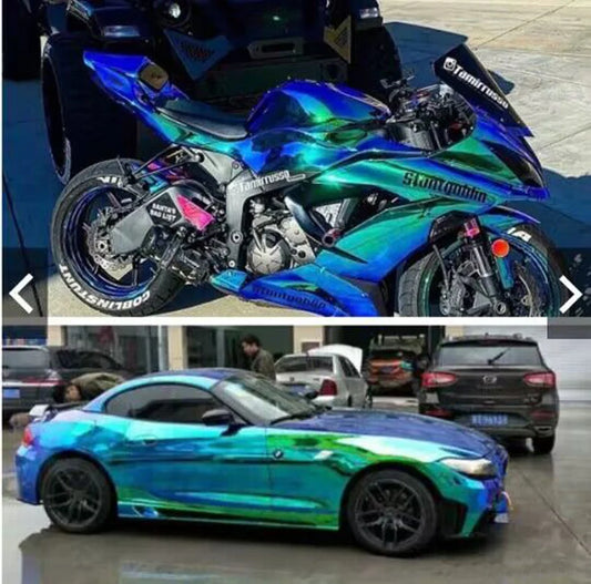 50x137cm Chameleon Rainbow Green Blue Chrome Vinyl Film Laser