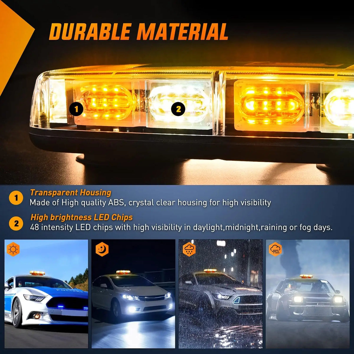 Nilight 2PCS 12 Roof Strobe 48LED Flashing Hazard Emergency