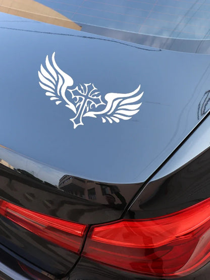 Cross Wings Rear Windshield Vinyl Decals Sticker 18.1x10.8cm