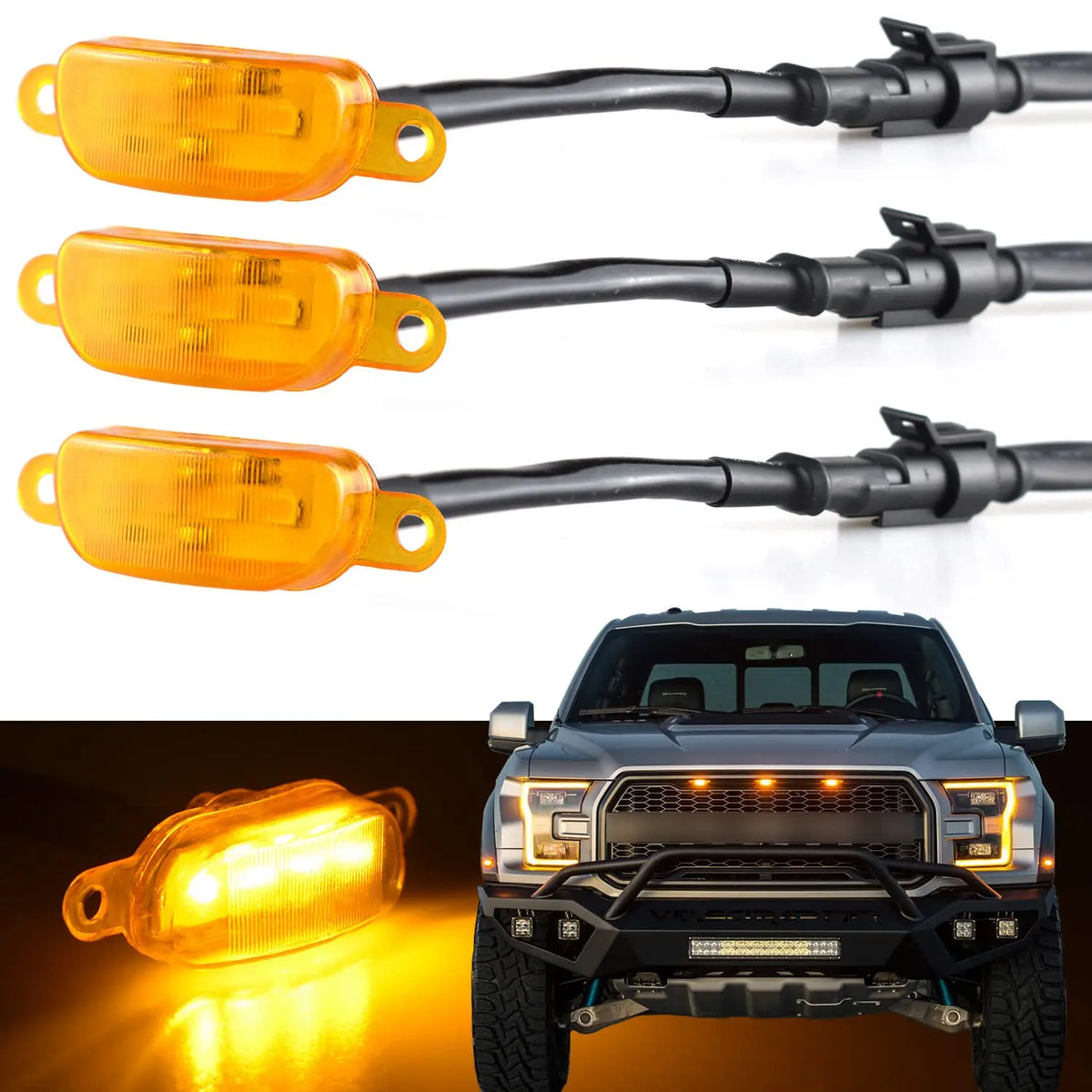 For Ford Raptor F150 F250 F350 Amber 3PCS Front Grille Raptor