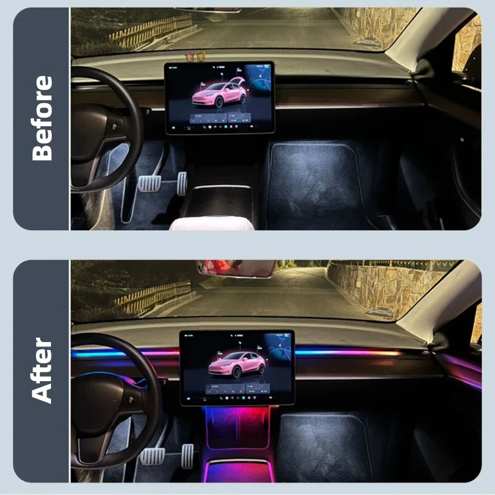 For Tesla Model 2021-2025 Y 3 RGB Ambient Light Kit Dashboard Center Console Center Lamp APP Control LED Strips Neon Lig