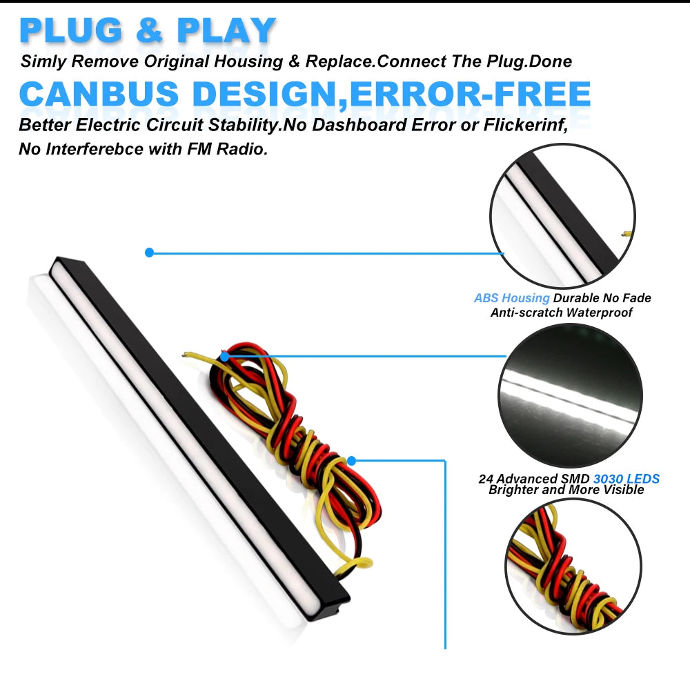 2PCS slim-fit White Amber Sequential Blink Switchback Daytime