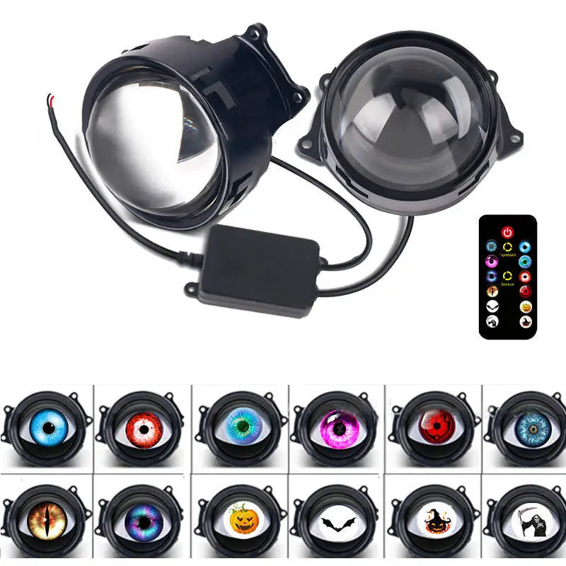 1pc/2pc 6/33 Patterns Dynamic LED Eye Light Car Headlight 1.5w Devil EyeS Multi-mode LED Modified Lens Headlight Accesso