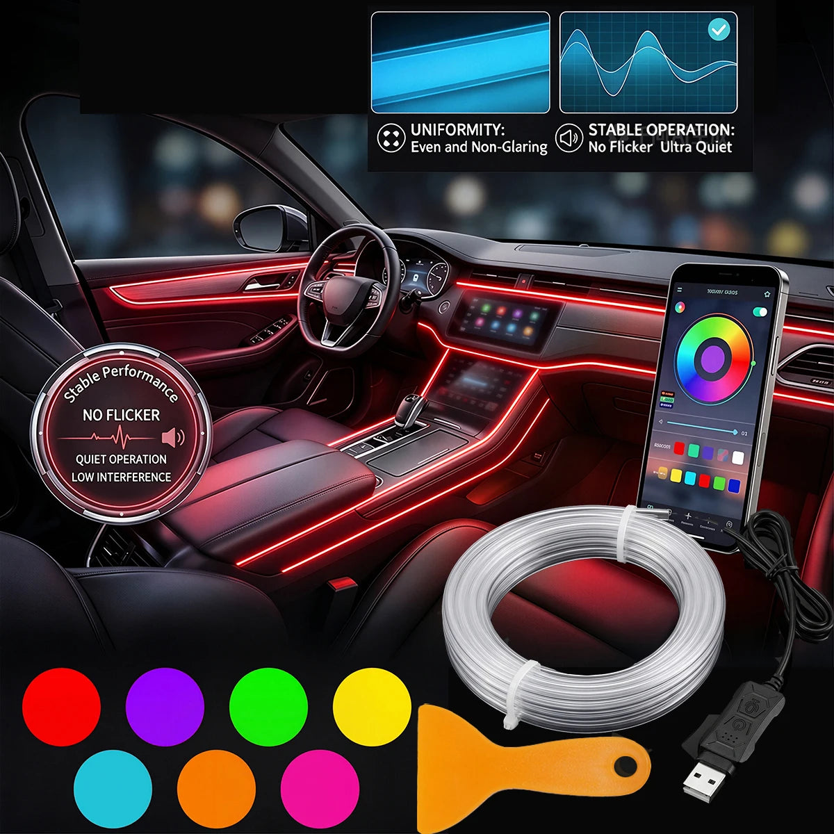 Interior Ambient Strip RGB Fiber Optic Atmosphere ultra-thin