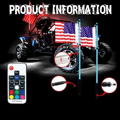 1PC 4FT RGB Flagpole Adjustable ATV off-road Brake Remote