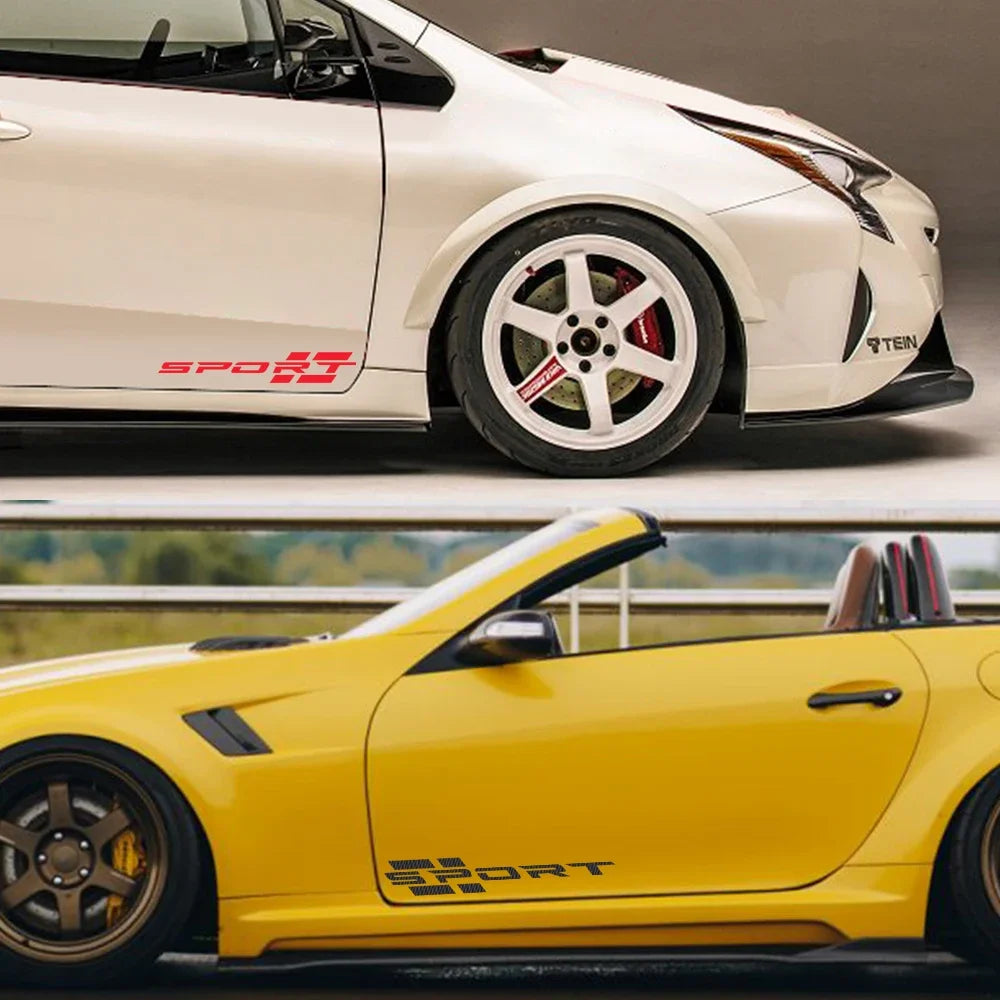 2PCS Body Side Skirts Sport Letters Stickers Vinyl Film