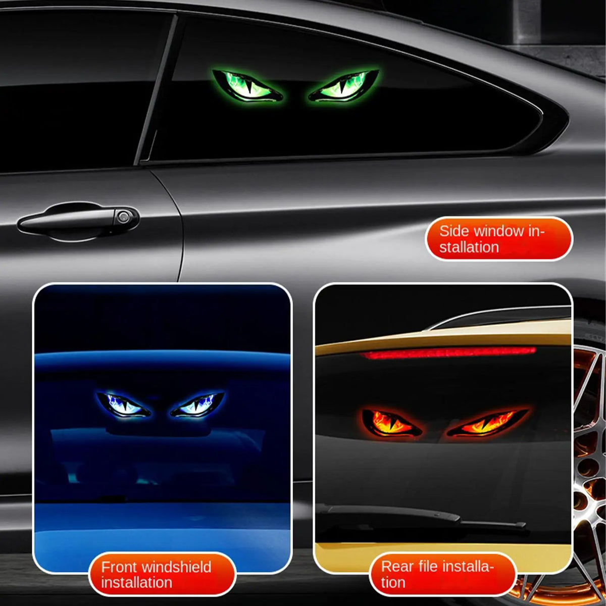 For Motorcycle Warning Glowing Devil Eyes solar-powered Suction