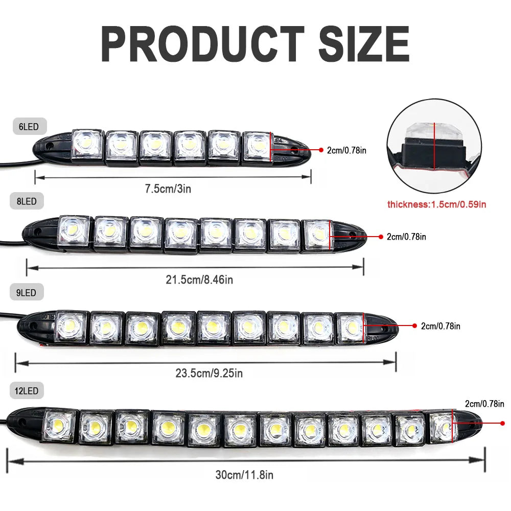 2PCS 12LED Flexible Drl Daytime Running Fog Driving Waterproof