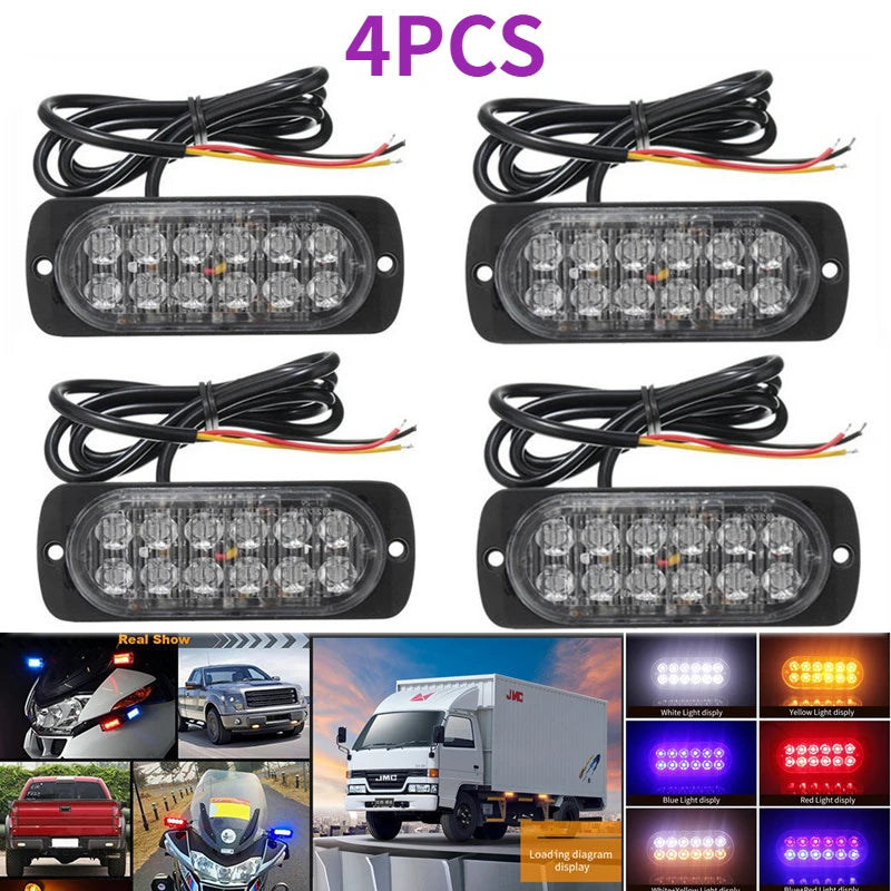 4PC 12LED Truck Side Warning Emergency Amber Constant Super
