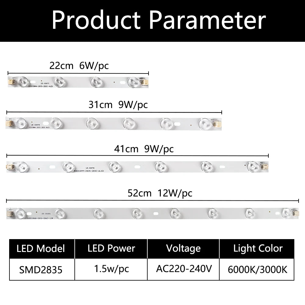 For Ceiling Light 22CM 31CM 41CM Bar Module 220V 52CM Brightness