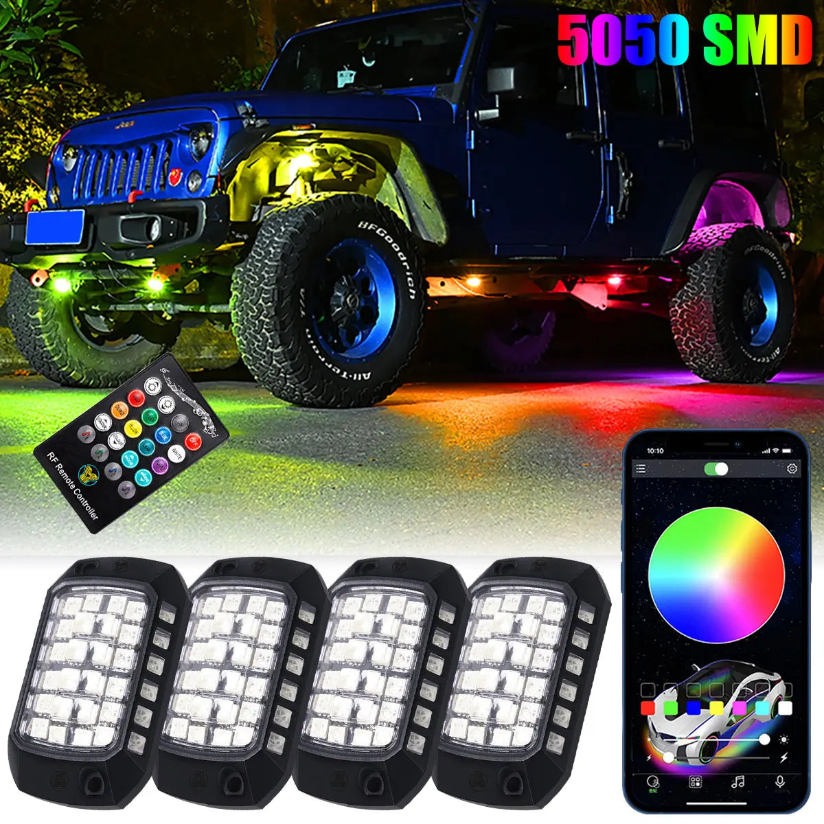 For Jeep 12PCS Underglow Chassis RGB Neon Rock 3D Lens Truck