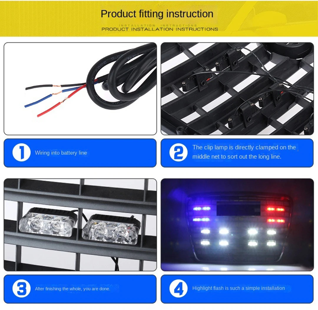 In SUV Grille Strobe Warning Flashing External Wireless Control