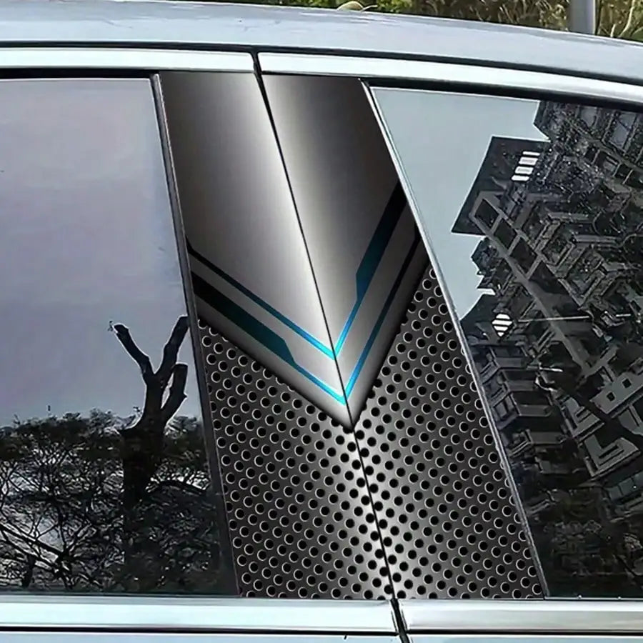 Tech Silver Blue v-chevron Pillar Decal Waterproof 3D Metal