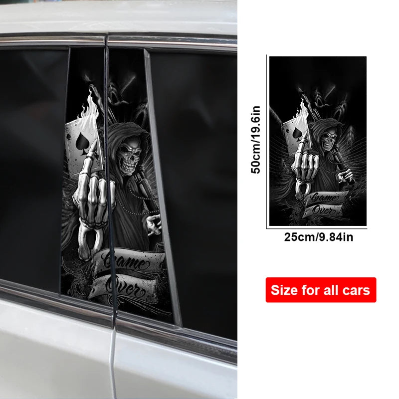 2PCS Horror Skull Sticker b-pillar Vinyl Decals Doors Pillar
