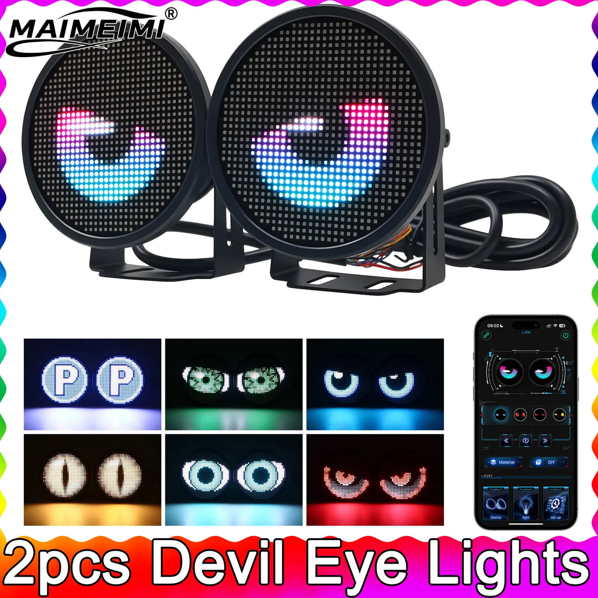 Ad 2PCS Devil Eye 3inch APP Screen Blink Angel