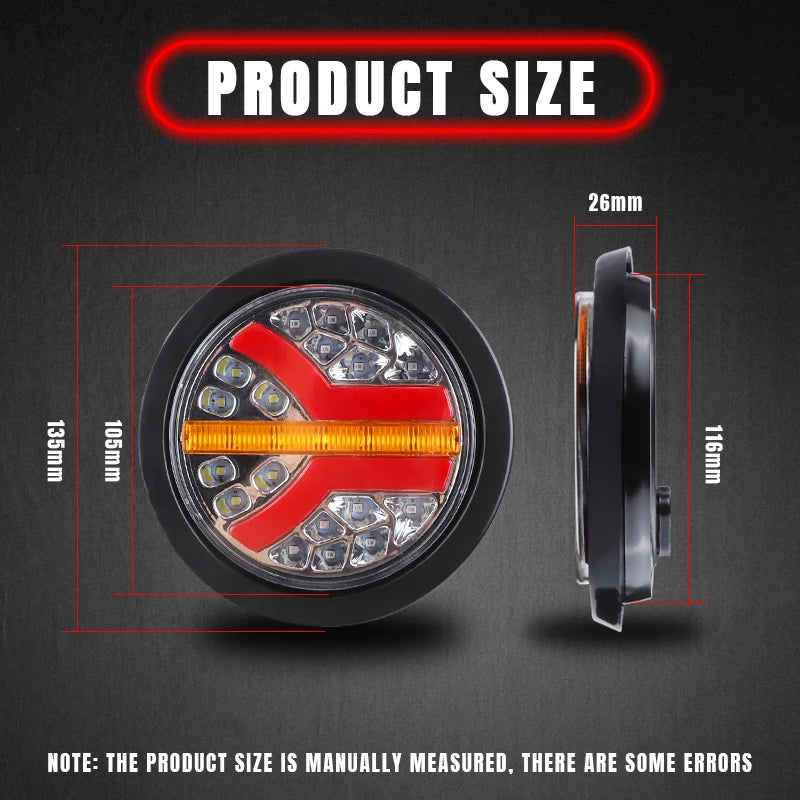 For Lada Inch Round Tail Amber Red Taillight 12V 24V Stop
