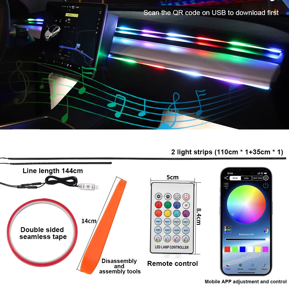 For Tesla Model 3 Y S In Dynamic Neon RGB Ambient Lighting