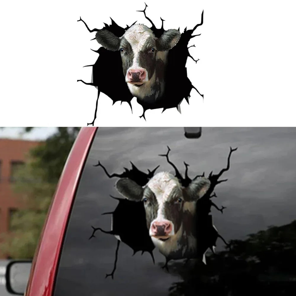3D Piggy Cattle Horse Crack Animal Stickers Funny Window