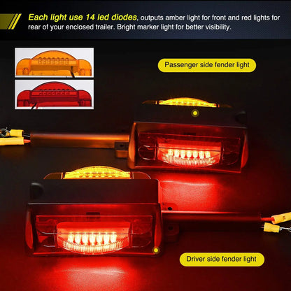 Nilight 2PCS Trailer Fender Pre Wired Clearance Marker Amber