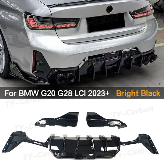 For BMW 3 Series G20 G28 Bright Black Vten Rear Bumper Diffuser