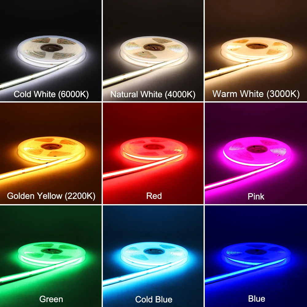 For Home Decor 3000K 4000K 6000K 5MM 8MM Cob Strip 12V 24V