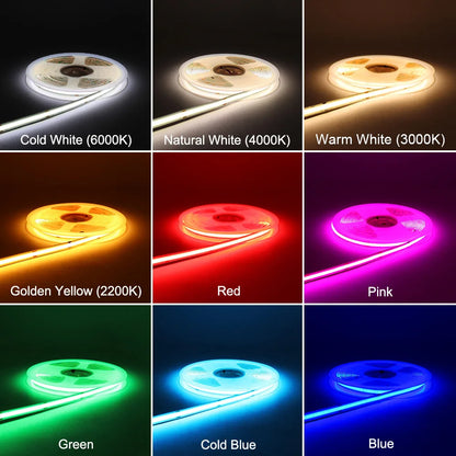 For Home Decor 3000K 4000K 6000K 5MM 8MM Cob Strip 12V 24V