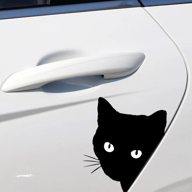 Fuuny Motorcycle Sticker Cat Peeking Decal Black White Vinyl