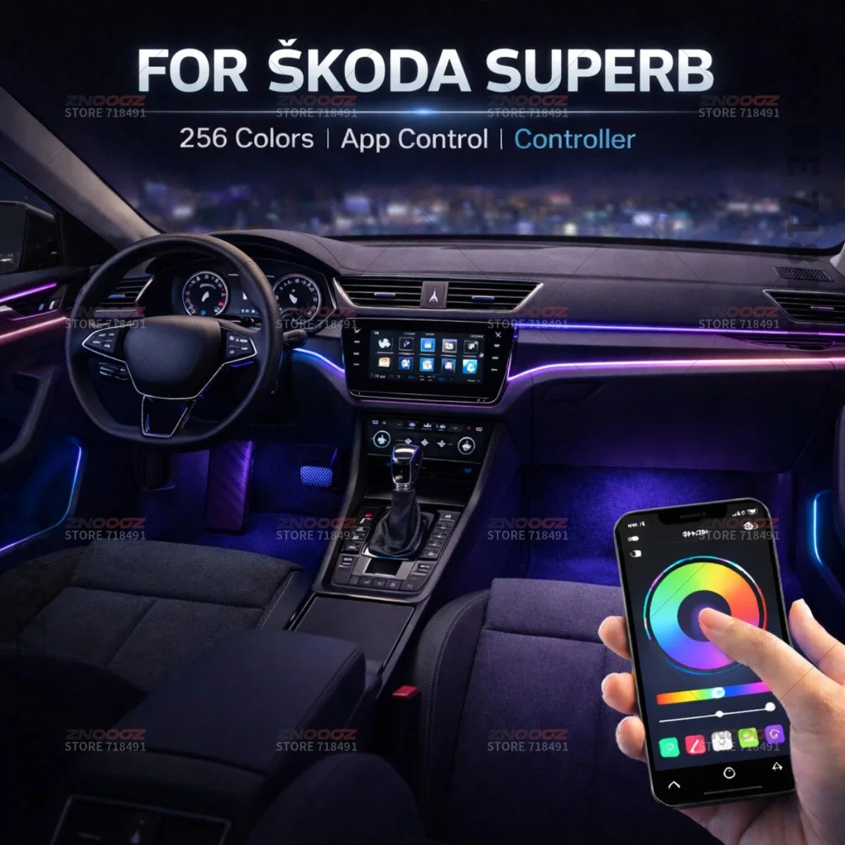 For Škoda Superb 22IN1 RGB Interior Acrylic Ambient RGB Hidden
