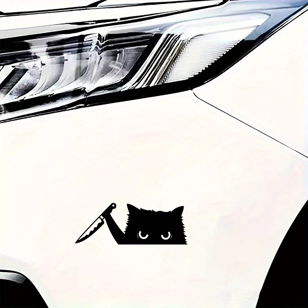 1PC 2D Flat Cat Holding A Knife Peeking Vinyl