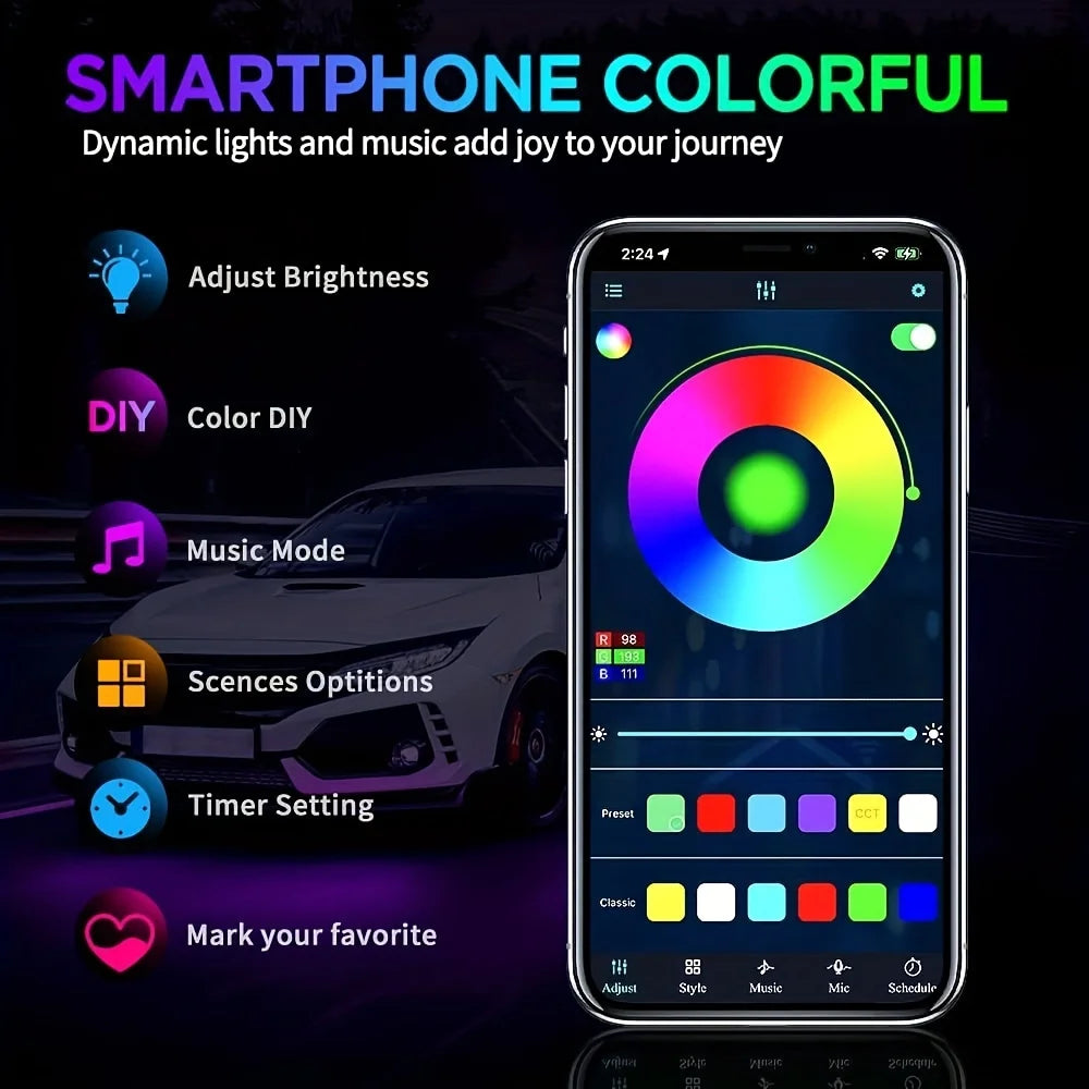 RGB Flexible Underglow Strip 12V Underbody Ambient APP Control