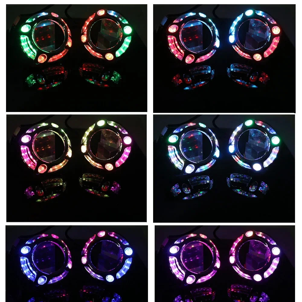Inch Bi Projector Headlight Shroud Angel Eyes Dynamic RGB