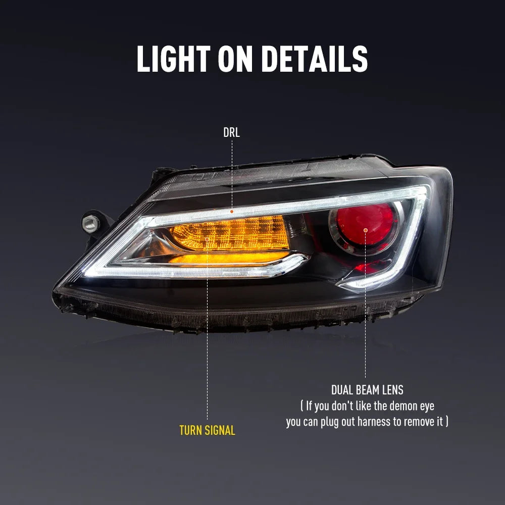 For VW Jetta 2011-2014 LED Headlight 2PCS Head Drl Daytime