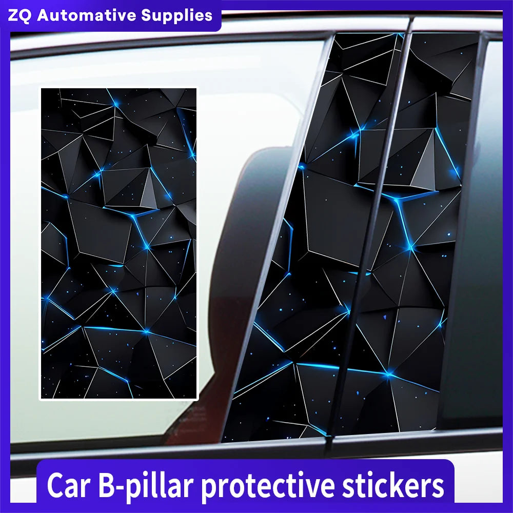 3D Geometric b-pillar Sticker Blue Tech Window Pillar Decal