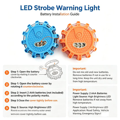 Battery Powered Road Flares Warning Blue Orange Emergency Strobe