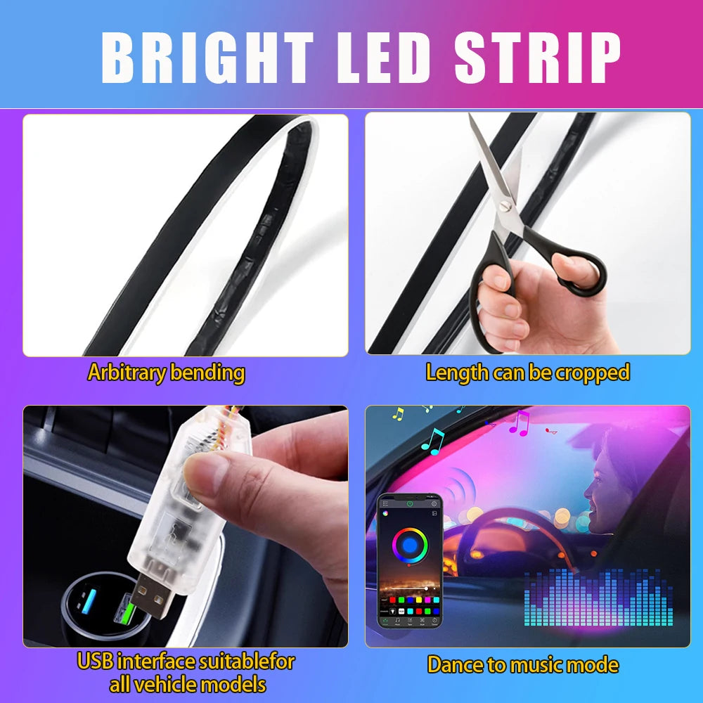 RGB Interior Ambient USB Neon Atmosphere Strip Dashboard Bar