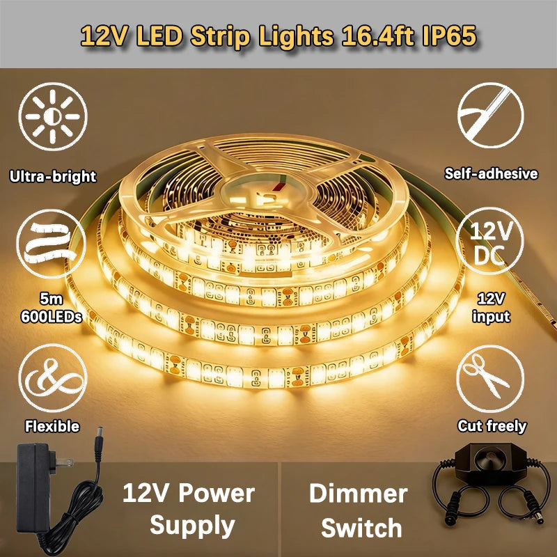 For Bedroom Kitchen Under Cabinet Living 12V Warm Color Strip