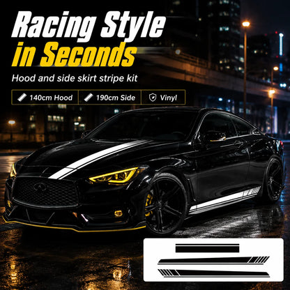For Sedan 3PCS Black 190CM Side Skirt Vinyl Decal Sticker Body