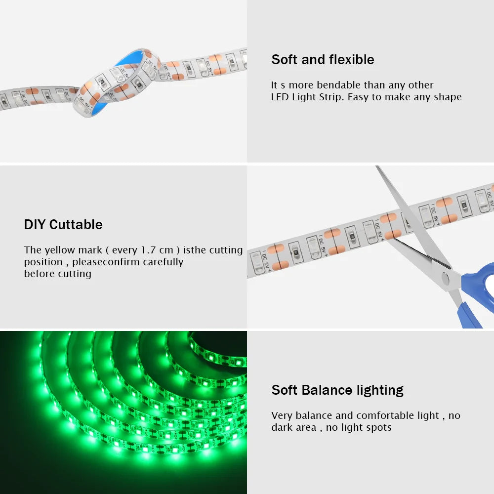 5V USB Strip Smd 2835 60leds M Flexible Ribbon