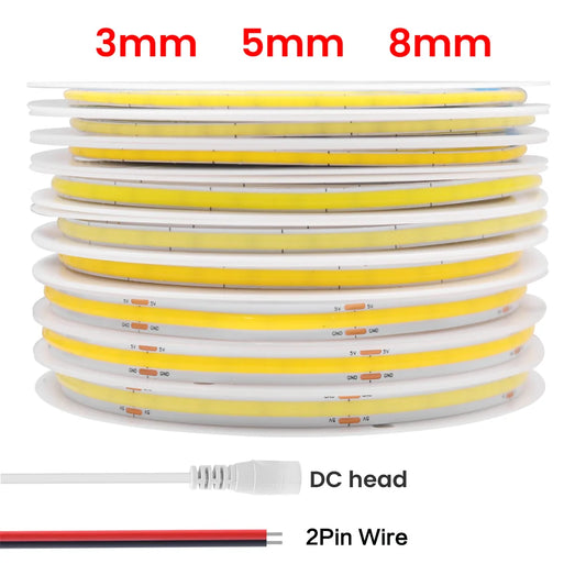 dc5v 12V Cob Strip 3MM 5MM 8MM 320leds M