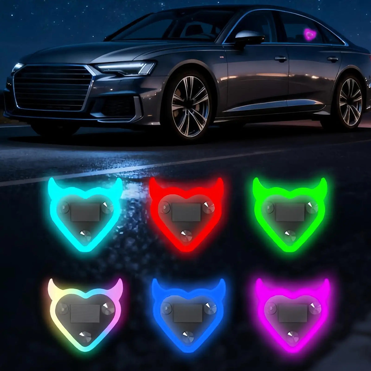 For Dashboard Heart Shape Solar Rechargeable Neon Ambient