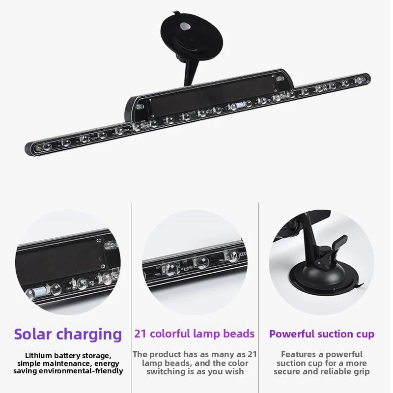 For Auto Solar Strobe Emergency Windshield Flash Warning RGB