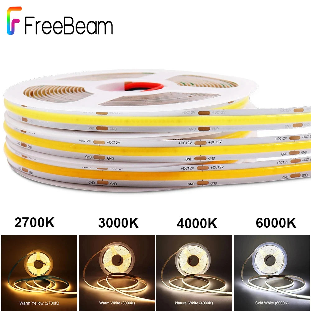 5M 10M Strip 12V 24V Cob Flexible Ribbon Dimmable